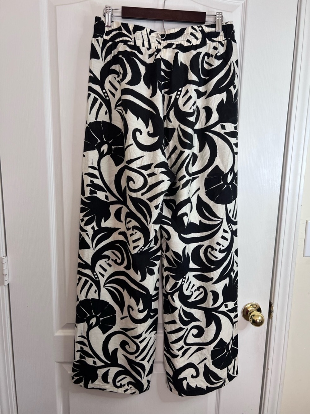 Peach Wide Leg floral elastic Waist Pants size L - Picture 3 of 10